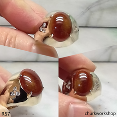 14k yellow gold red jade man's ring