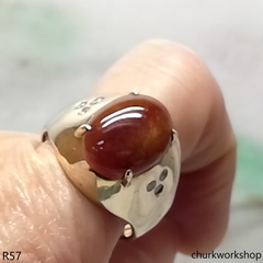 14k yellow gold red jade man's ring