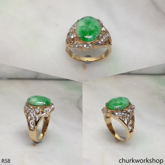 14k yellow gold diamond green jade ring