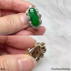Green jade 14K diamond ring
