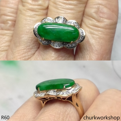 Green jade 14K diamond ring