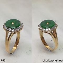 18K yellow gold diamond green jade ring