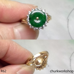 18K yellow gold diamond green jade ring