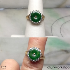 18K yellow gold diamond green jade ring