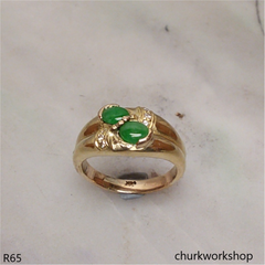 14k yellow gold diamond small green jade ring