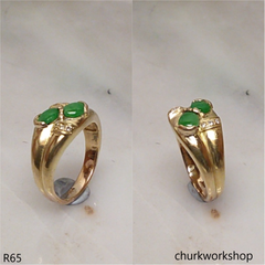 14k yellow gold diamond small green jade ring