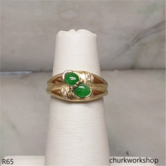 14k yellow gold diamond small green jade ring