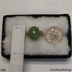 Light green jade cabochon ring 14K yellow gold