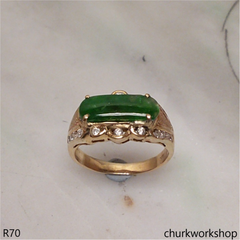 18k yellow gold diamond green jade ring