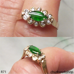 14k yellow gold diamond small green jade ring