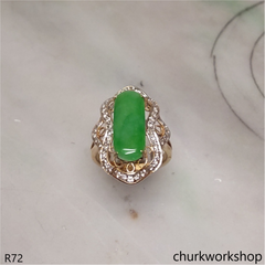 18K yellow gold diamond green jade ring