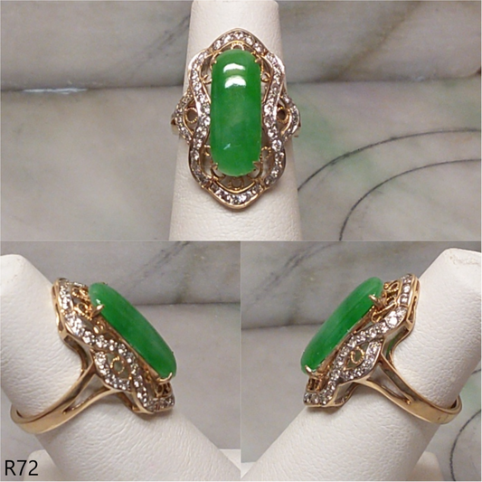 18K yellow gold diamond green jade ring
