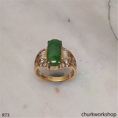 18K yellow gold diamond green jade ring