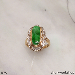 18K yellow gold diamond green jade ring