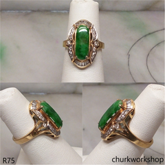 18K yellow gold diamond green jade ring