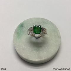 Square jade sterling silver ring