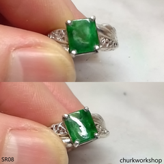 Square jade sterling silver ring