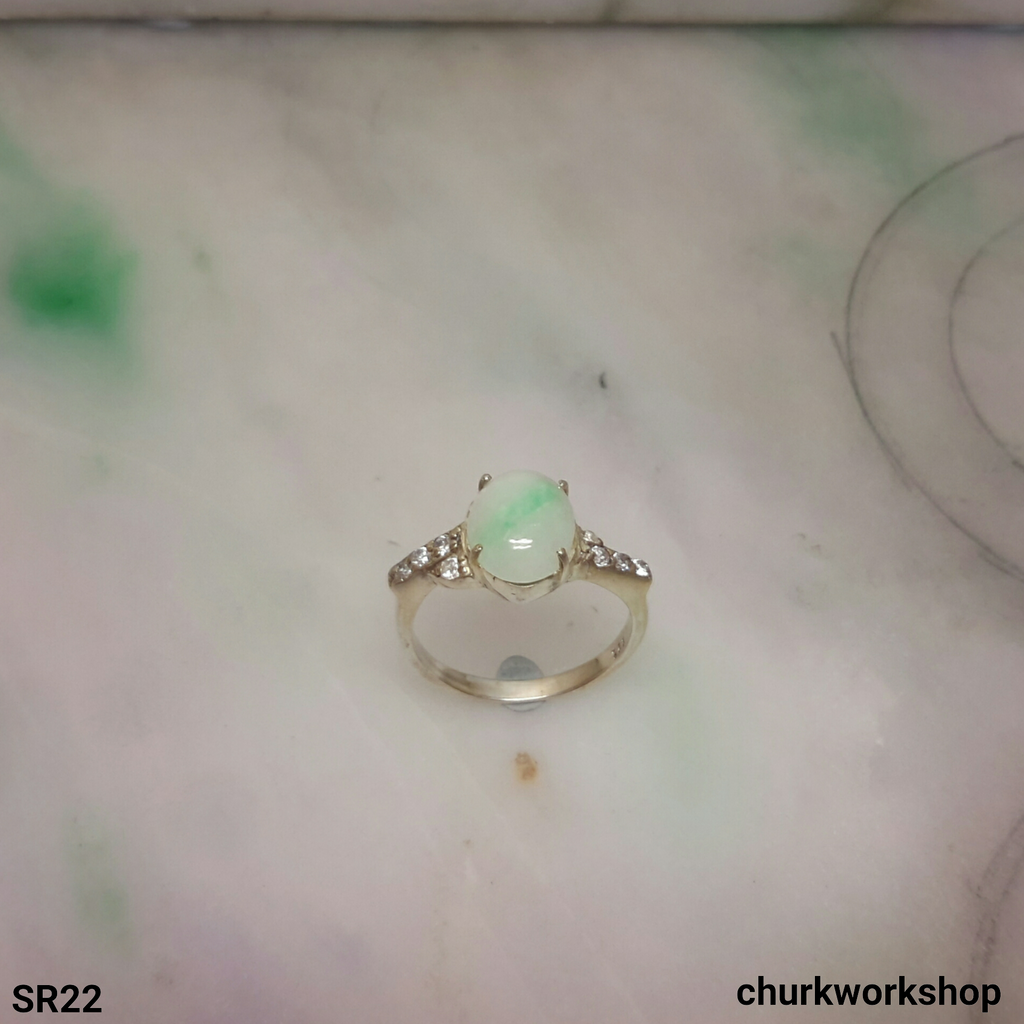 Oval jade silver ring