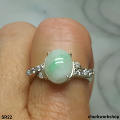 Oval jade silver ring