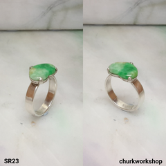 Green heart jade silver ring, heart jade ring