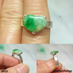 Green heart jade silver ring, heart jade ring