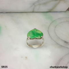 Green heart jade silver ring, heart jade ring