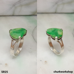 Green heart jade silver ring, heart jade ring