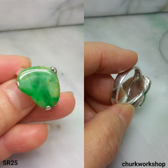 Green heart jade silver ring, heart jade ring