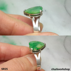 Green heart jade silver ring, heart jade ring