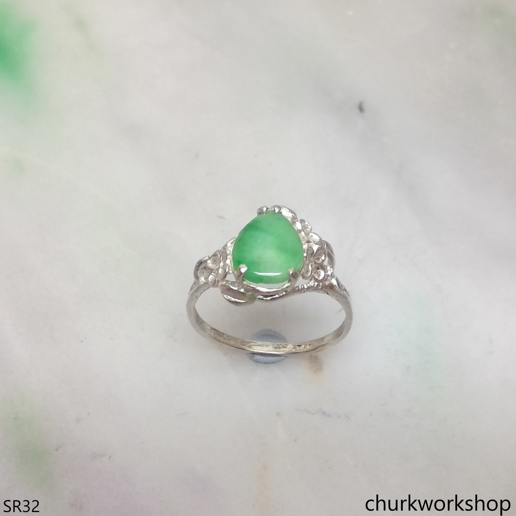 Silver green jade ring