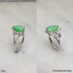 Silver green jade ring