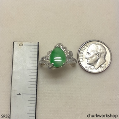 Silver green jade ring