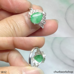 Silver green jade ring