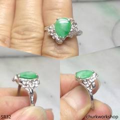 Silver green jade ring