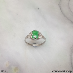 Silver green jade ring