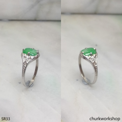 Silver green jade ring