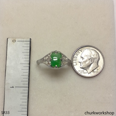 Silver green jade ring