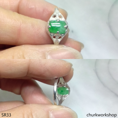 Silver green jade ring