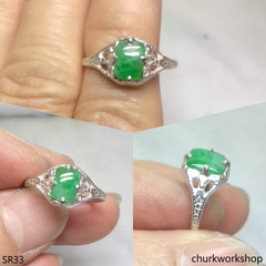 Silver green jade ring