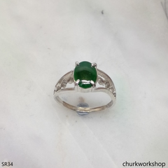 Silver dark green jade ring
