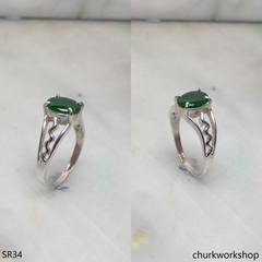 Silver dark green jade ring