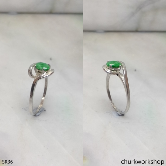 Silver green jade ring