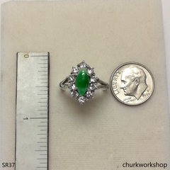 Silver green marquise jade ring