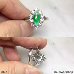 Silver green marquise jade ring