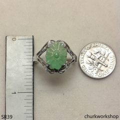 Silver light green flower jade ring