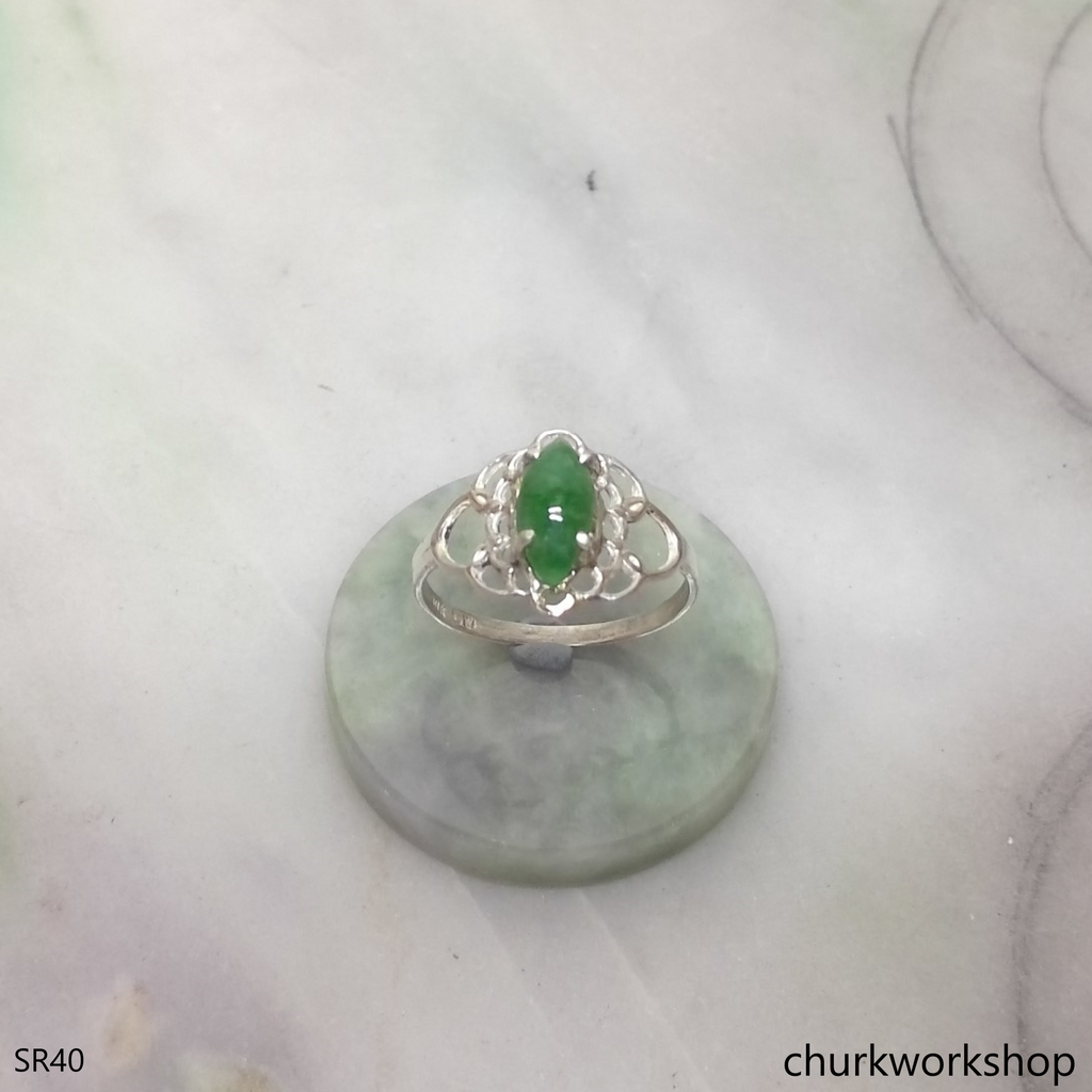 Bluish green marquise jade silver ring