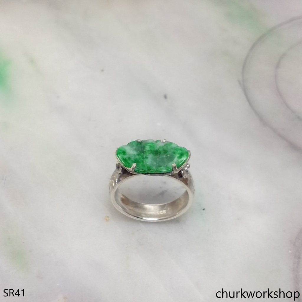 Silver jade butterfly ring