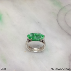 Silver jade butterfly ring