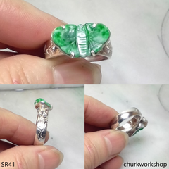 Silver jade butterfly ring