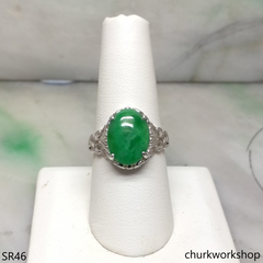 Oval jade silver ring